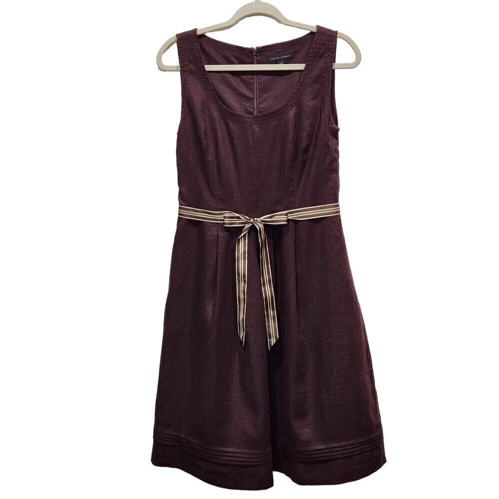 BANANA Republic Chocolate Brown 100% Linen Sleeveless Belted A Line Dress, 8
